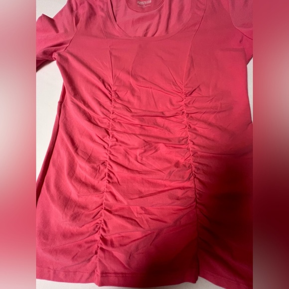 KENNETH COLE REACTION VIBRANT CORAL SHORT SLEEVE RUCHED TOP SIZE LARGE - Picture 4 of 8